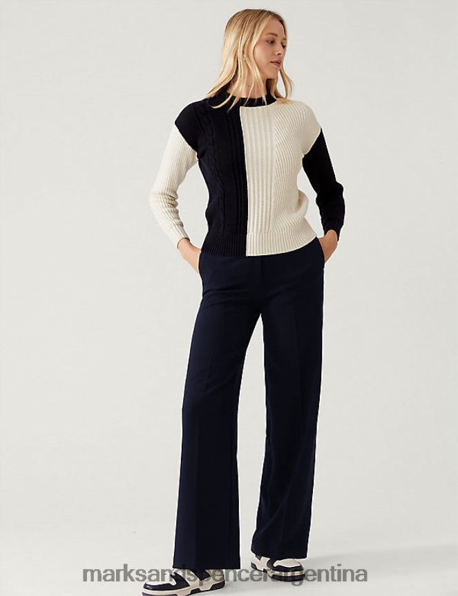 Marks & Spencer mujer pantalones anchos de sarga ropa azul marino de medianoche 46VL218