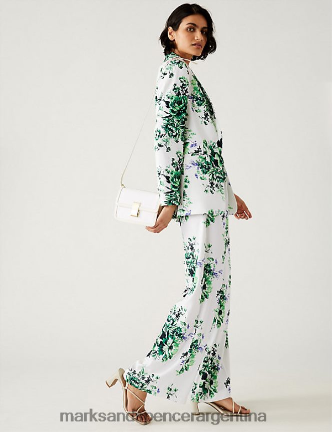 Marks & Spencer mujer pantalones anchos de satén con estampado floral ropa mezcla verde 46VL886
