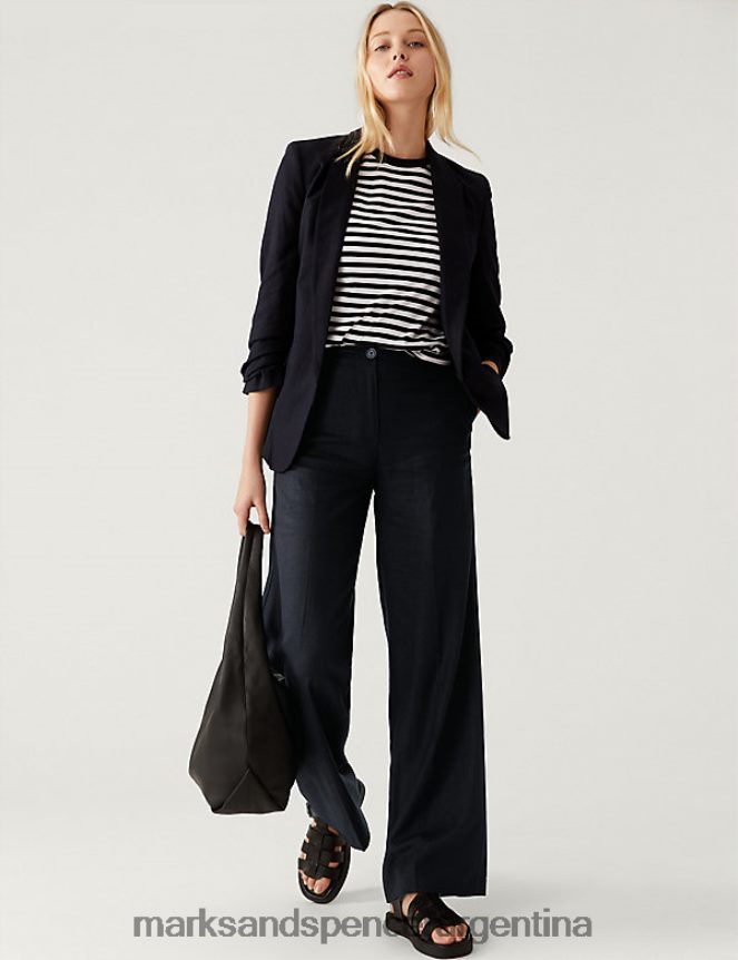 Marks & Spencer mujer pantalones anchos en mezcla de lino ropa azul marino de medianoche 46VL3052
