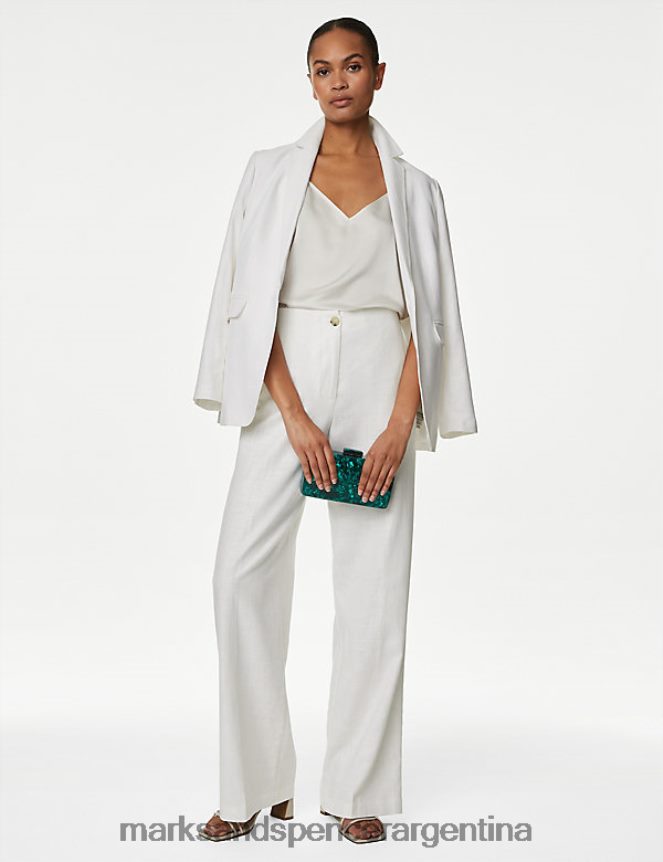 Marks & Spencer mujer pantalones anchos en mezcla de lino ropa blanco suave 46VL392