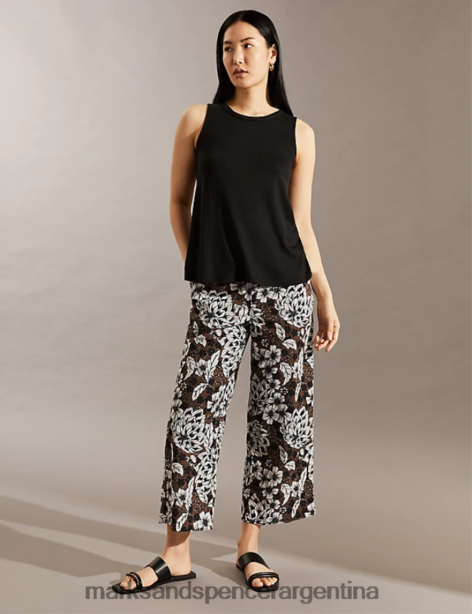Marks & Spencer mujer pantalones anchos estampados de puro algodón ropa mezcla marrón suave 46VL2024