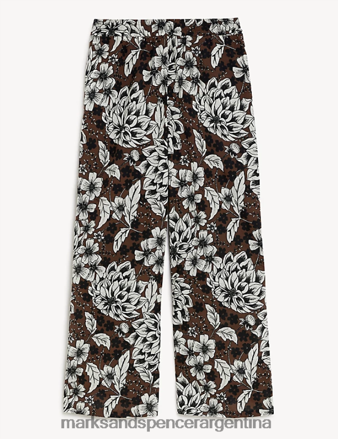 Marks & Spencer mujer pantalones anchos estampados de puro algodón ropa mezcla marrón suave 46VL2024