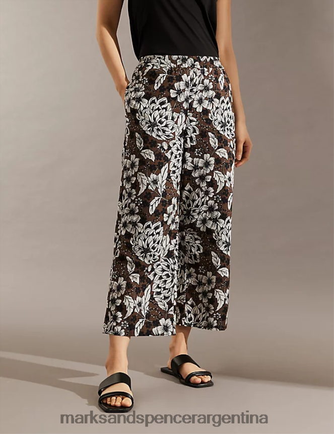 Marks & Spencer mujer pantalones anchos estampados de puro algodón ropa mezcla marrón suave 46VL2024