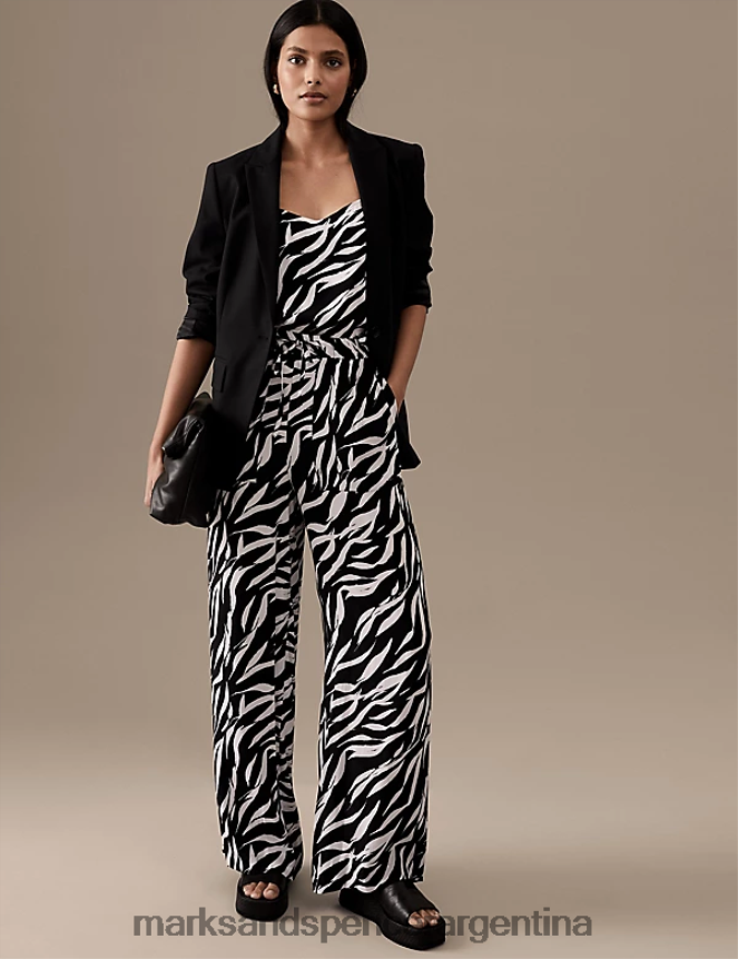 Marks & Spencer mujer pantalones anchos estampados ropa blanco negro 46VL2564