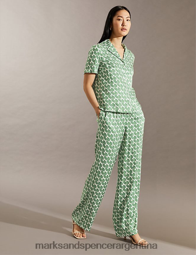 Marks & Spencer mujer pantalones anchos geométricos ropa mezcla verde 46VL1110