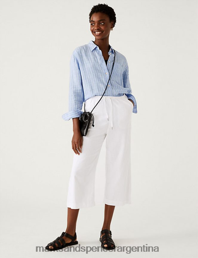 Marks & Spencer mujer pantalones capri anchos con tejido de lino ropa blanco suave 46VL2042