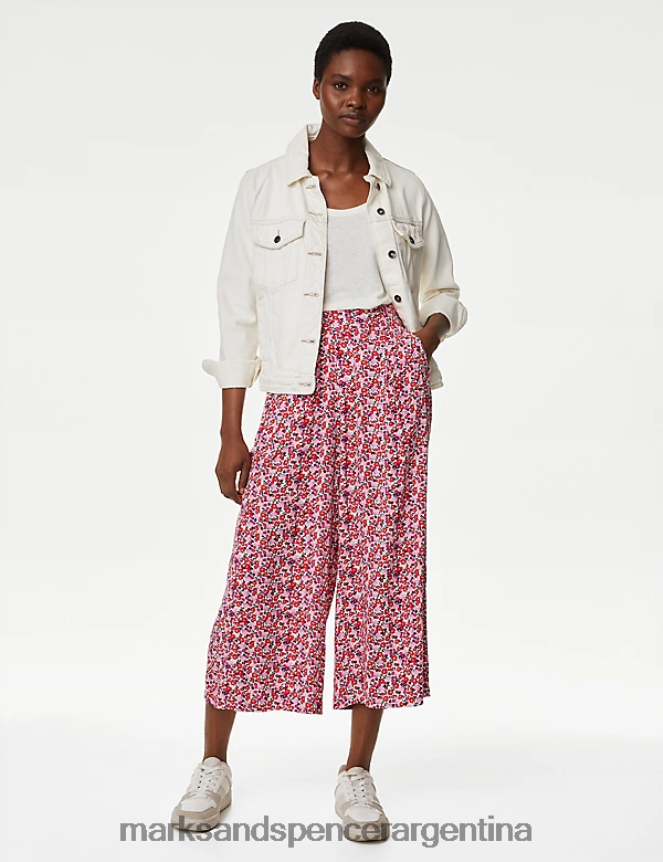 Marks & Spencer mujer pantalones capri anchos estampados ropa mezcla rosa 46VL2744