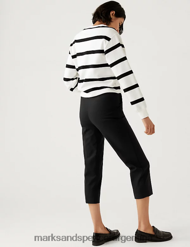 Marks & Spencer mujer pantalones capri slim en mezcla de algodón ropa negro 46VL2462