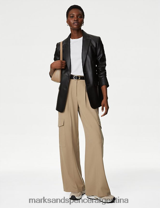 Marks & Spencer mujer pantalones cargo anchos con pliegues ropa beige natural 46VL1746