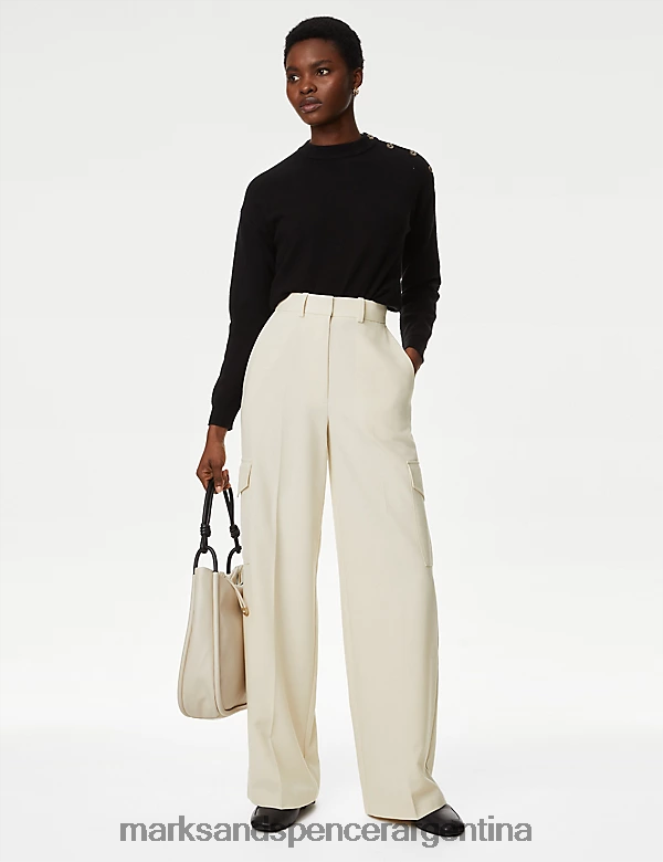 Marks & Spencer mujer pantalones cargo anchos ropa beige 46VL1164
