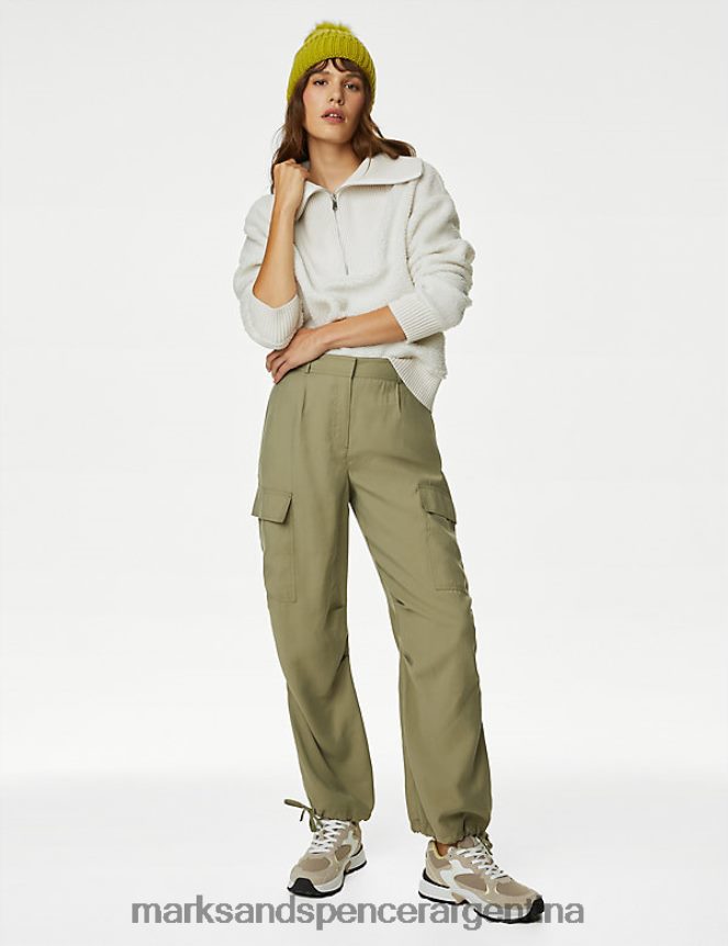 Marks & Spencer mujer pantalones cargo con pernera ancha y rico en modal ropa caqui descolorido 46VL1460