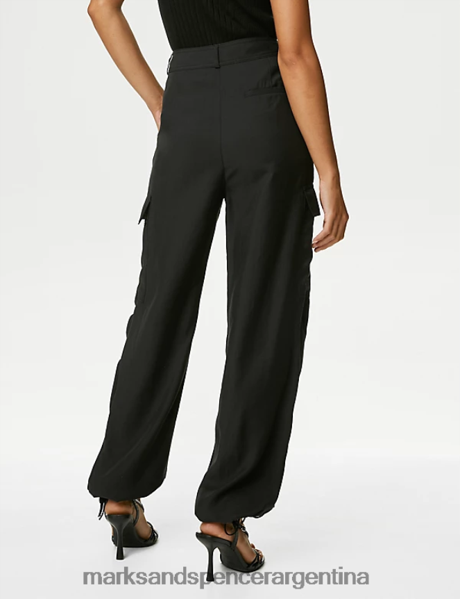 Marks & Spencer mujer pantalones cargo con pernera ancha y rico en modal ropa negro 46VL1124