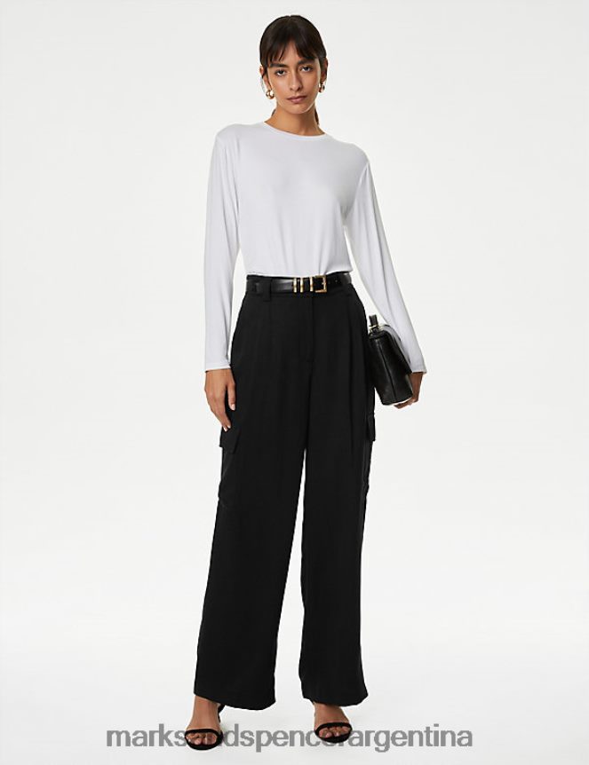 Marks & Spencer mujer pantalones cargo de lyocell con pernera ancha ropa negro 46VL762
