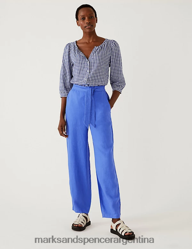 Marks & Spencer mujer pantalones globo de puro lino estampados con cinturón ropa lupino 46VL2140