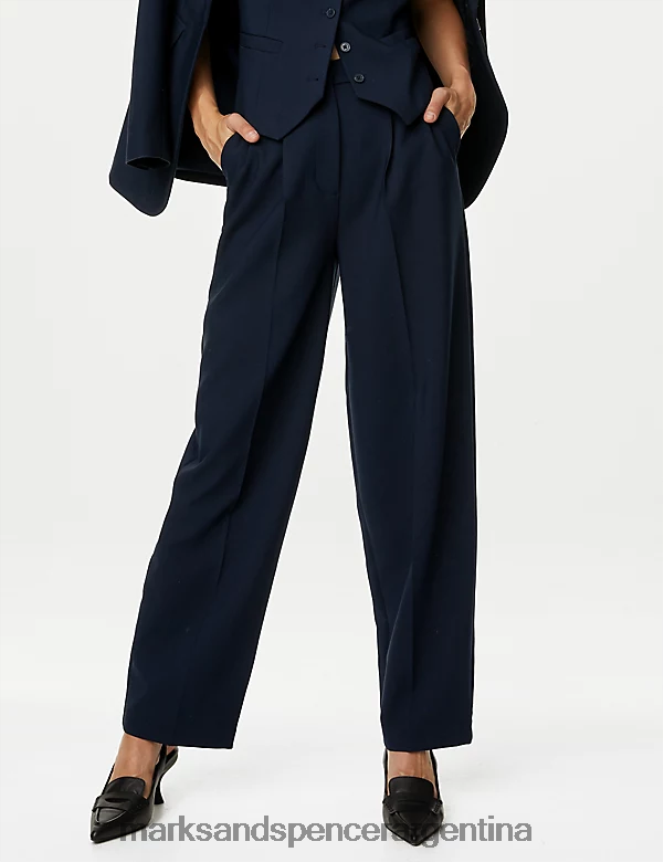 Marks & Spencer mujer pantalones holgados con pliegues en el frente ropa azul marino oscuro 46VL360
