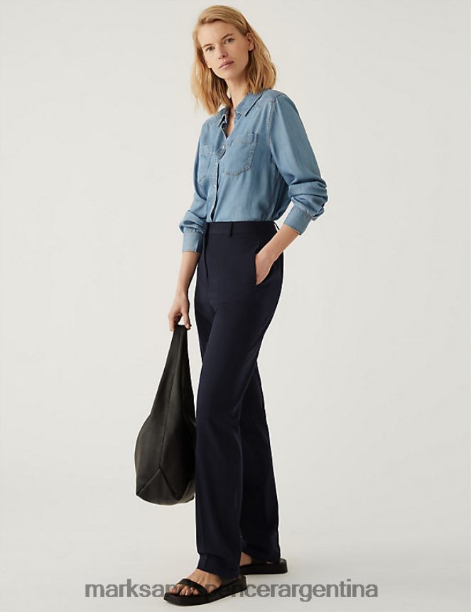 Marks & Spencer mujer pantalones rectos con elástico ropa azul marino oscuro 46VL1680