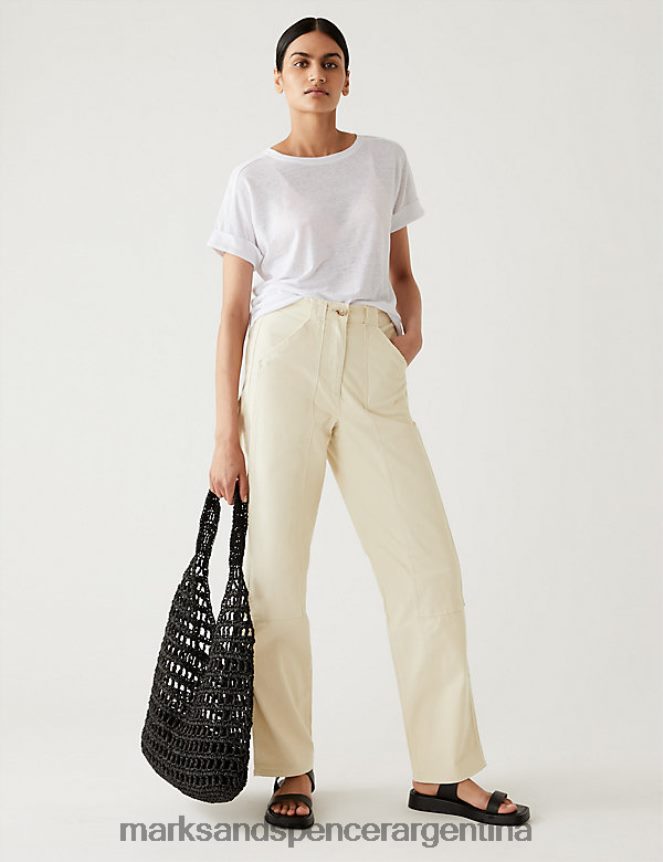 Marks & Spencer mujer pantalones rectos holgados con rico algodón ropa calicó 46VL2222