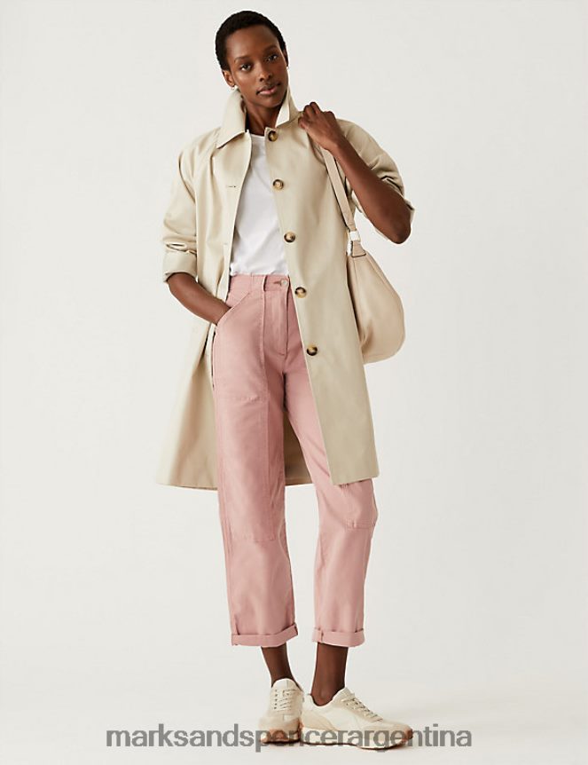 Marks & Spencer mujer pantalones rectos holgados con rico algodón ropa rosa antigua 46VL2574