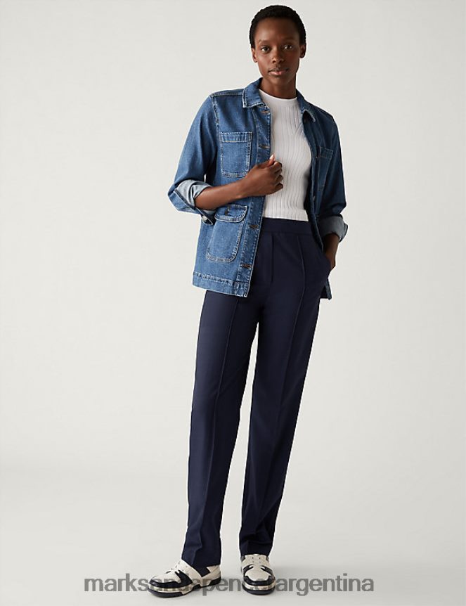 Marks & Spencer mujer pantalones rectos jaspeados ropa azul marino oscuro 46VL1964