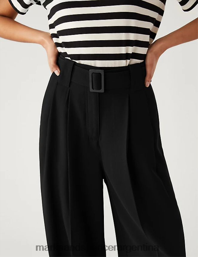 Marks & Spencer mujer pantalones rectos relajados con cinturón ropa negro 46VL612