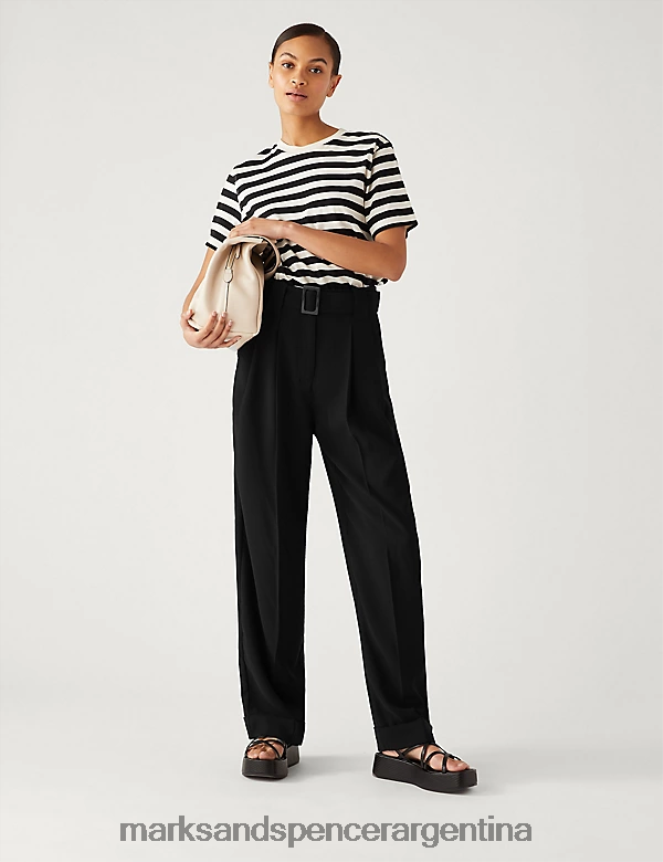 Marks & Spencer mujer pantalones rectos relajados con cinturón ropa negro 46VL612