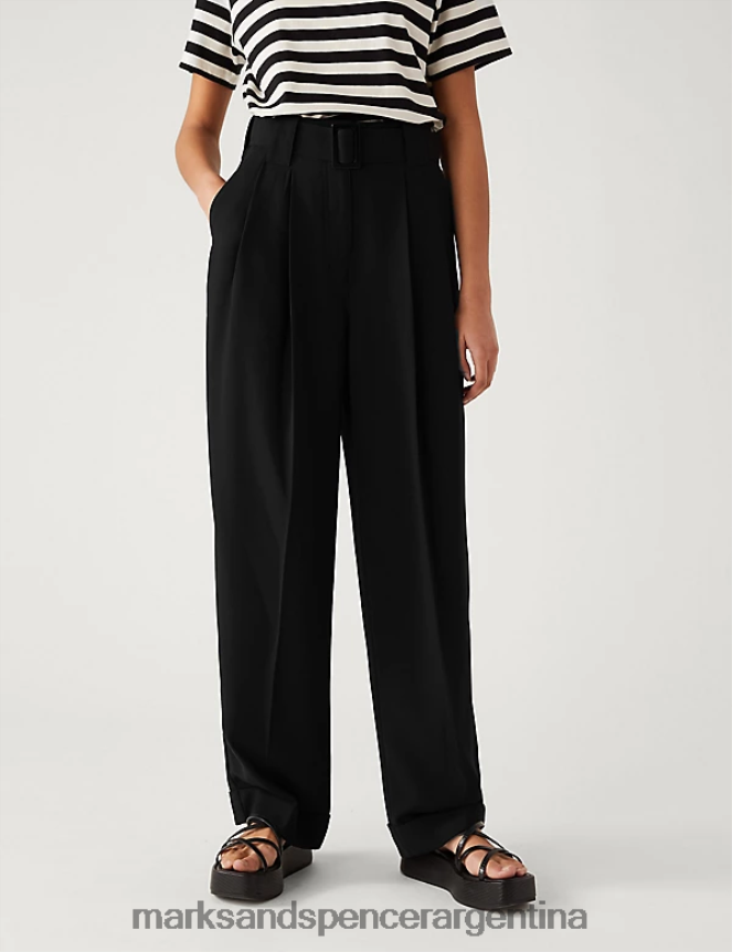 Marks & Spencer mujer pantalones rectos relajados con cinturón ropa negro 46VL612
