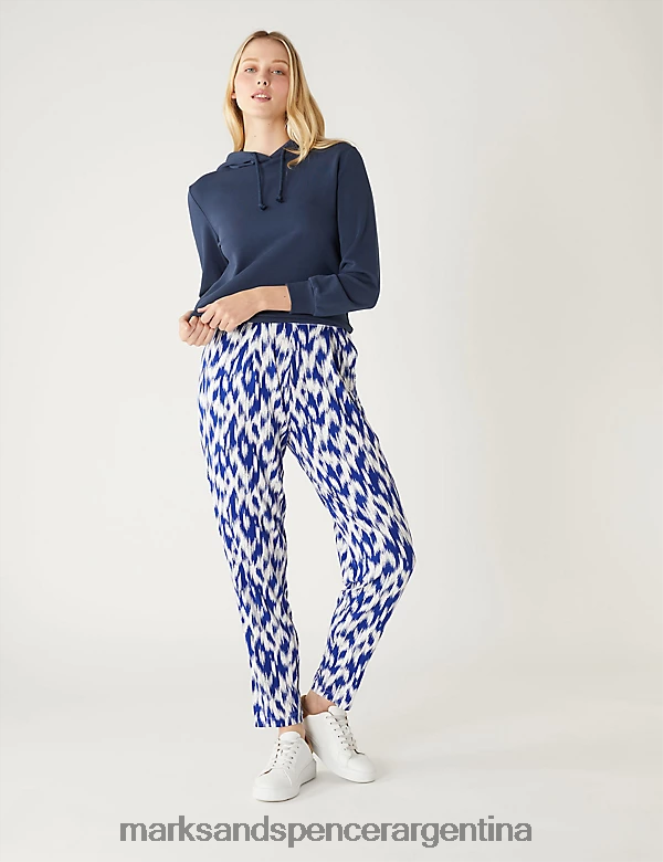 Marks & Spencer mujer pantalones tapered con estampado de punto ropa mezcla azul 46VL2296