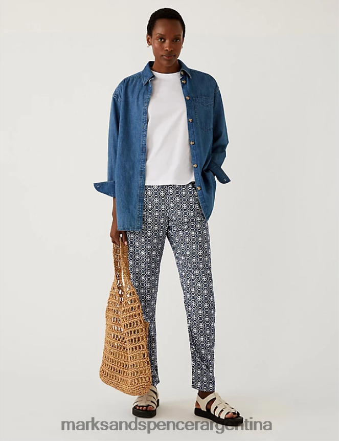 Marks & Spencer mujer pantalones tapered estampados con pliegues en el frente ropa mezcla azul marino 46VL680