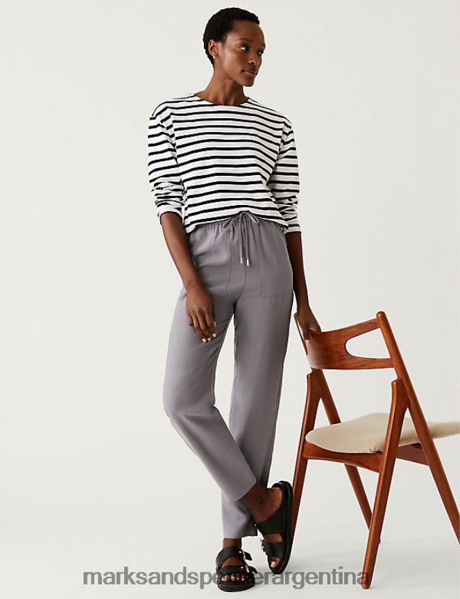 Marks & Spencer mujer pantalones tapered tobilleros ricos en lyocell ropa gris medio 46VL734