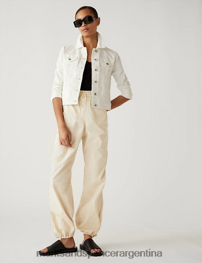 Marks & Spencer mujer pantalones tipo paracaídas de puro algodón con puños ropa piedra 46VL1620