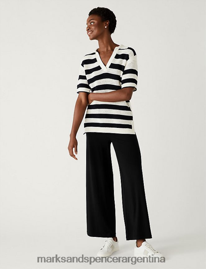 Marks & Spencer mujer pantalones tobilleros de pernera ancha de punto ropa negro 46VL1378