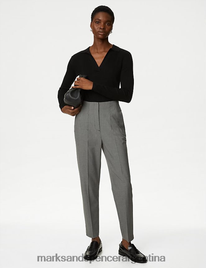 Marks & Spencer mujer pantalones tobilleros tapered a cuadros ropa mezcla negra 46VL2230