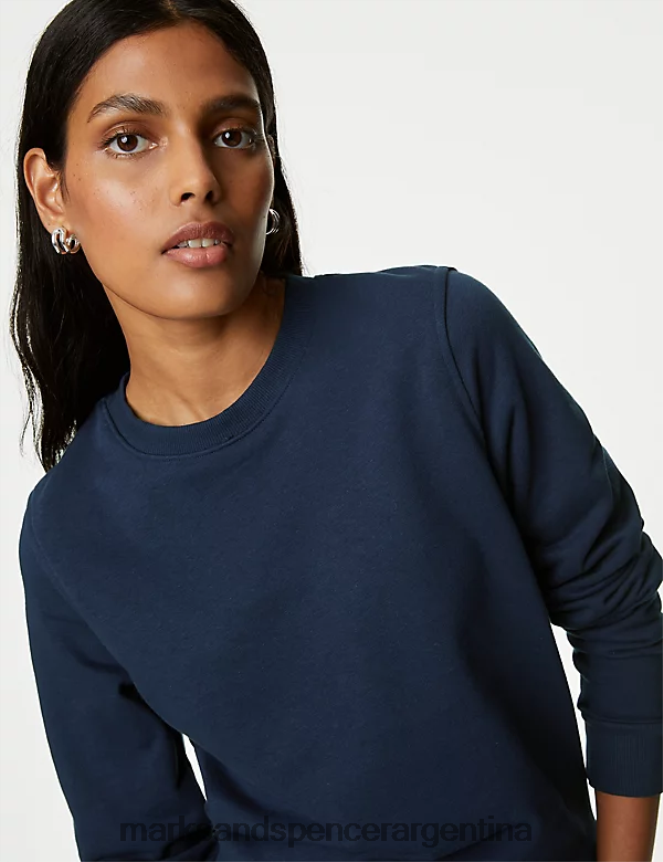 Marks & Spencer mujer la sudadera rica en algodón con cuello redondo ropa Armada 46VL3526