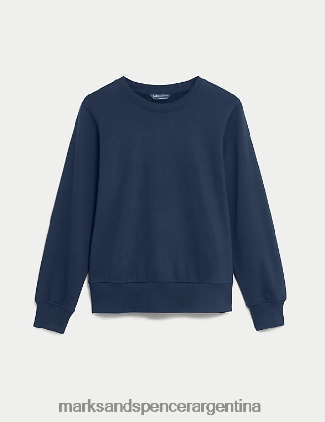 Marks & Spencer mujer la sudadera rica en algodón con cuello redondo ropa Armada 46VL3526