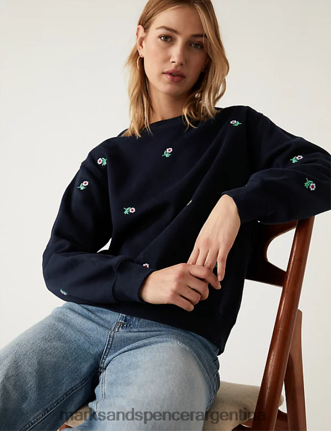 Marks & Spencer mujer sudadera con bordado rico en algodón ropa mezcla azul marino 46VL1500