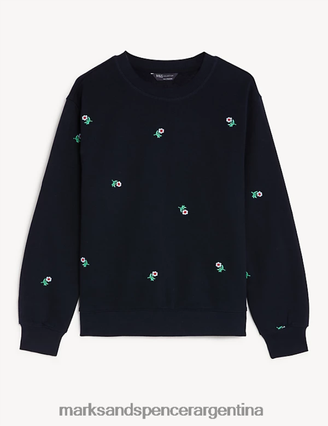 Marks & Spencer mujer sudadera con bordado rico en algodón ropa mezcla azul marino 46VL1500