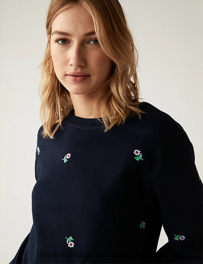 Marks & Spencer mujer sudadera con bordado rico en algodón ropa mezcla azul marino 46VL1500