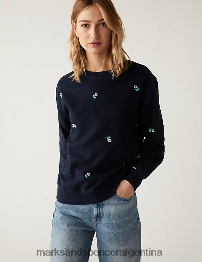 Marks & Spencer mujer sudadera con bordado rico en algodón ropa mezcla azul marino 46VL1500