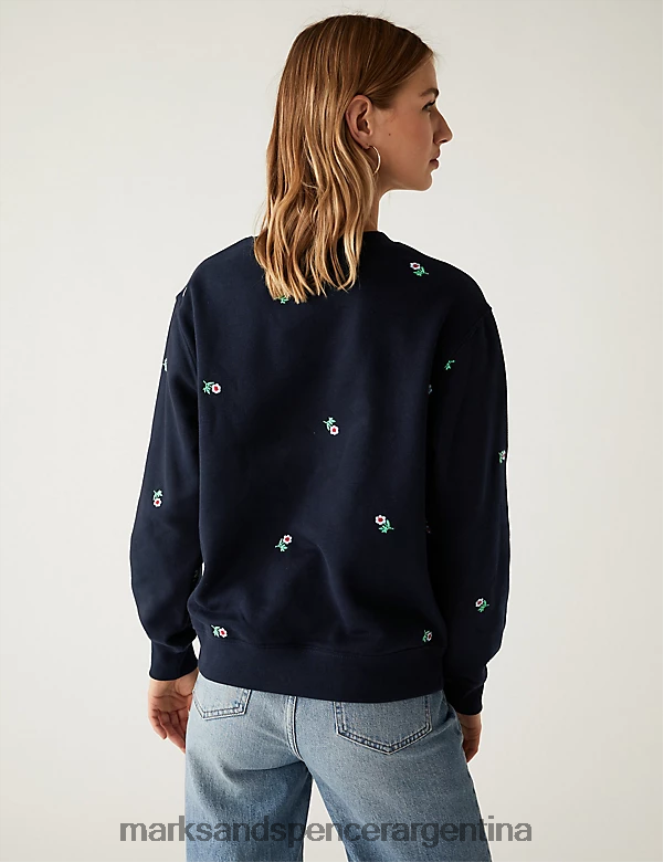 Marks & Spencer mujer sudadera con bordado rico en algodón ropa mezcla azul marino 46VL1500