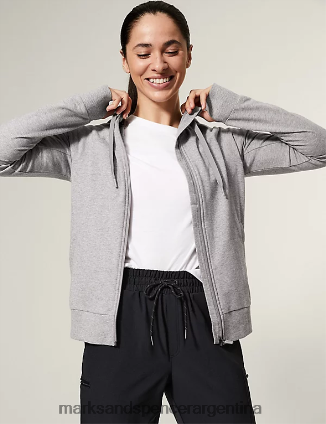 Marks & Spencer mujer sudadera con capucha y cremallera rica en algodón ropa marga gris 46VL3340