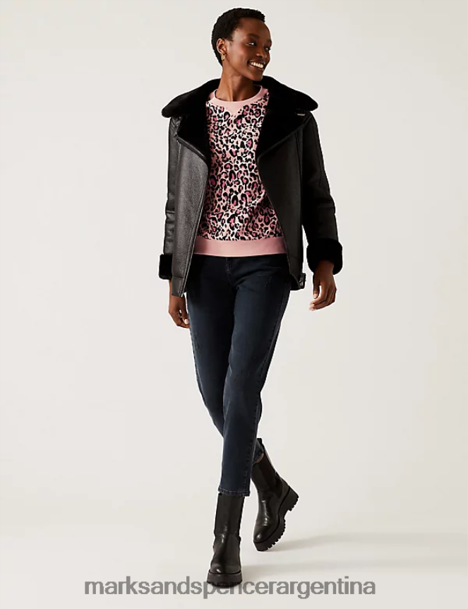 Marks & Spencer mujer sudadera con cuello redondo y estampado rico en algodón ropa mezcla rosa 46VL2894
