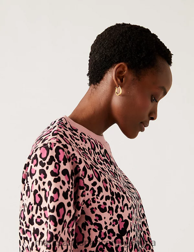Marks & Spencer mujer sudadera con cuello redondo y estampado rico en algodón ropa mezcla rosa 46VL2894