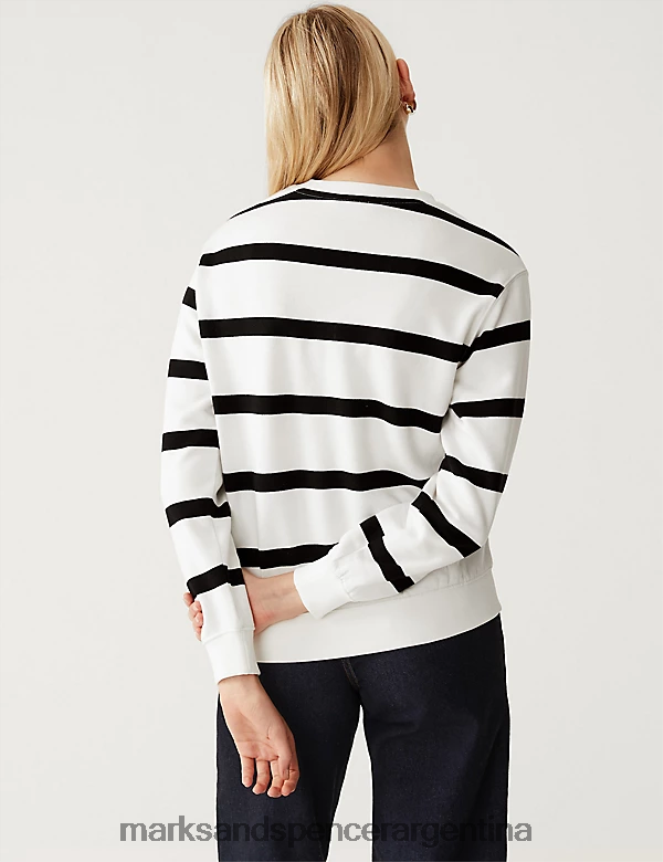 Marks & Spencer mujer sudadera con cuello redondo y rayas ricas en algodón ropa mezcla de marfil 46VL964
