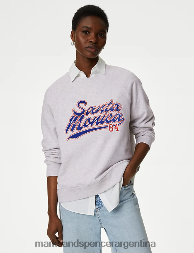Marks & Spencer mujer sudadera con eslogan de puro algodón ropa mezcla gris 46VL772