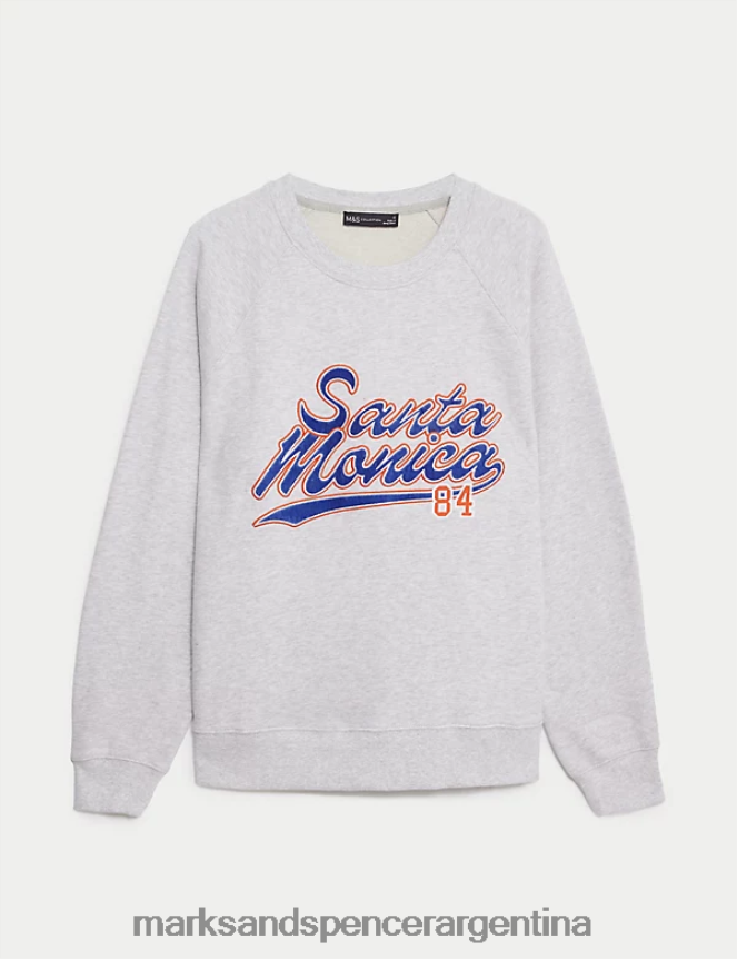 Marks & Spencer mujer sudadera con eslogan de puro algodón ropa mezcla gris 46VL772