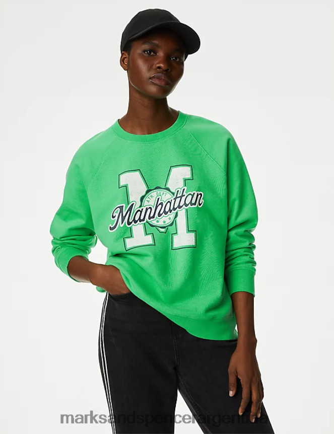 Marks & Spencer mujer sudadera con eslogan de puro algodón ropa mezcla verde 46VL1166