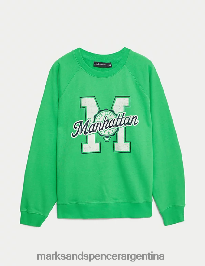 Marks & Spencer mujer sudadera con eslogan de puro algodón ropa mezcla verde 46VL1166
