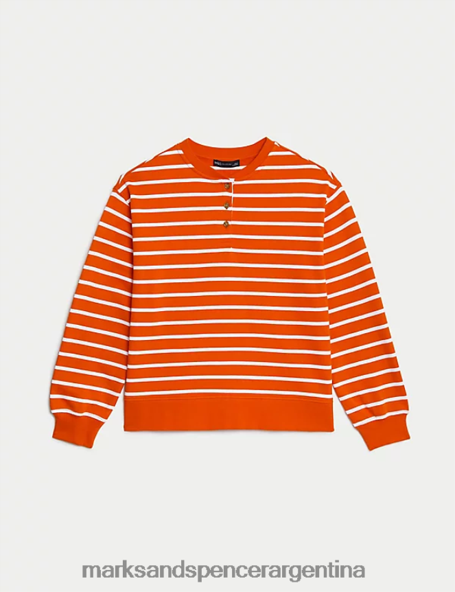 Marks & Spencer mujer sudadera de puro algodón a rayas con cuello redondo ropa mezcla de naranja 46VL792