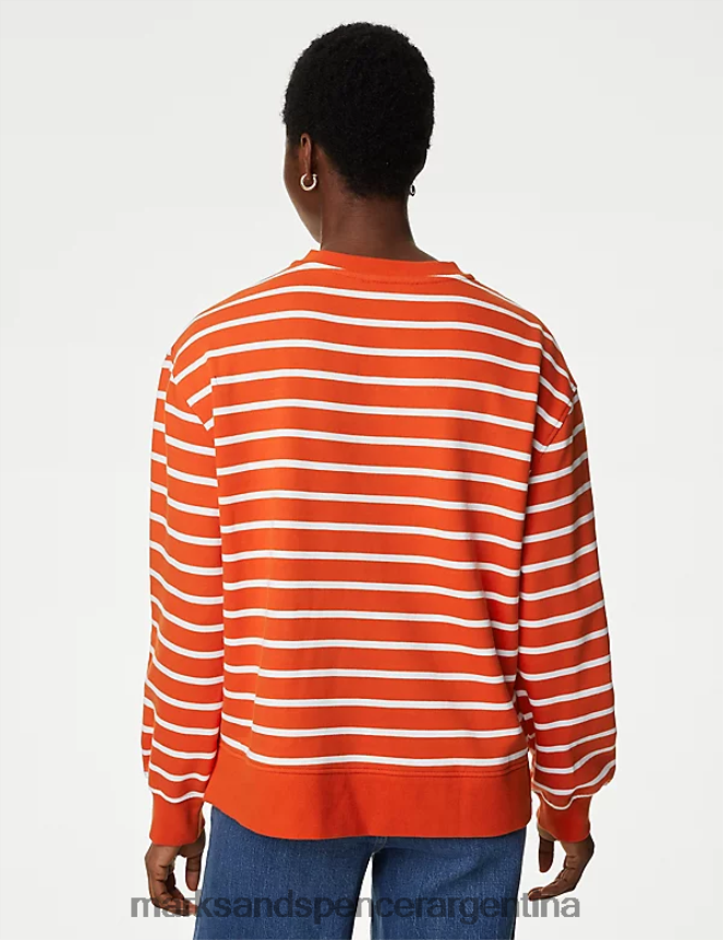 Marks & Spencer mujer sudadera de puro algodón a rayas con cuello redondo ropa mezcla de naranja 46VL792