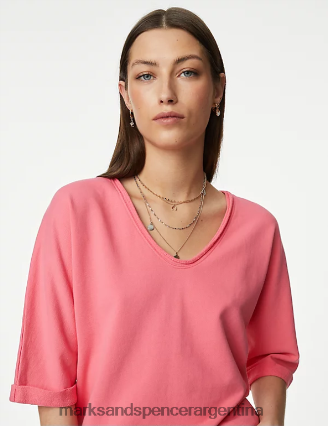 Marks & Spencer mujer sudadera de puro algodón con cuello redondo ropa rosa medio 46VL2954